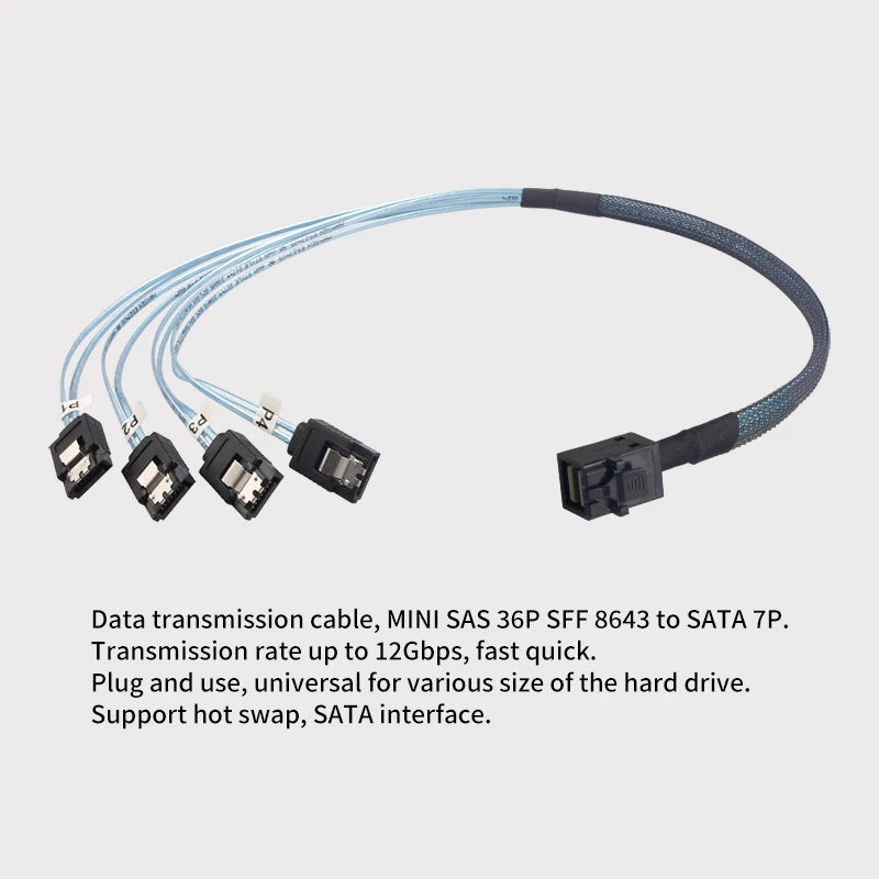 미니 SAS HD 12G SFF8643-4 SATA 내부 케이블, SFF 8643 마더보드 컨트롤러-4 SATA 하드 드라이브 서버 케이블