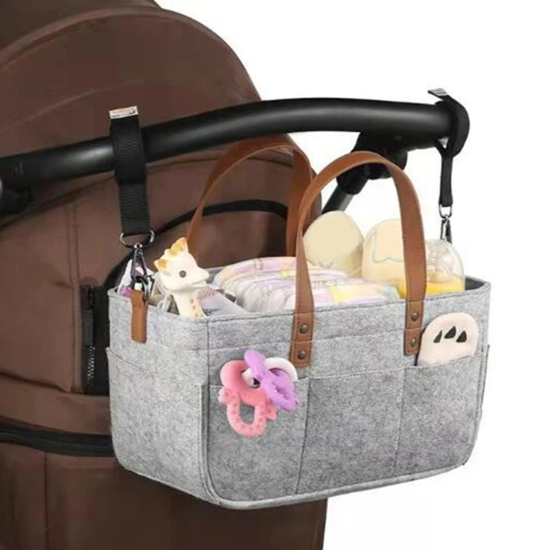 

Baby Felt Storage Nursery Organizer Basket Infant Diaper Bag with Handle Caddy Changing Nappy Kids Storage Carrier