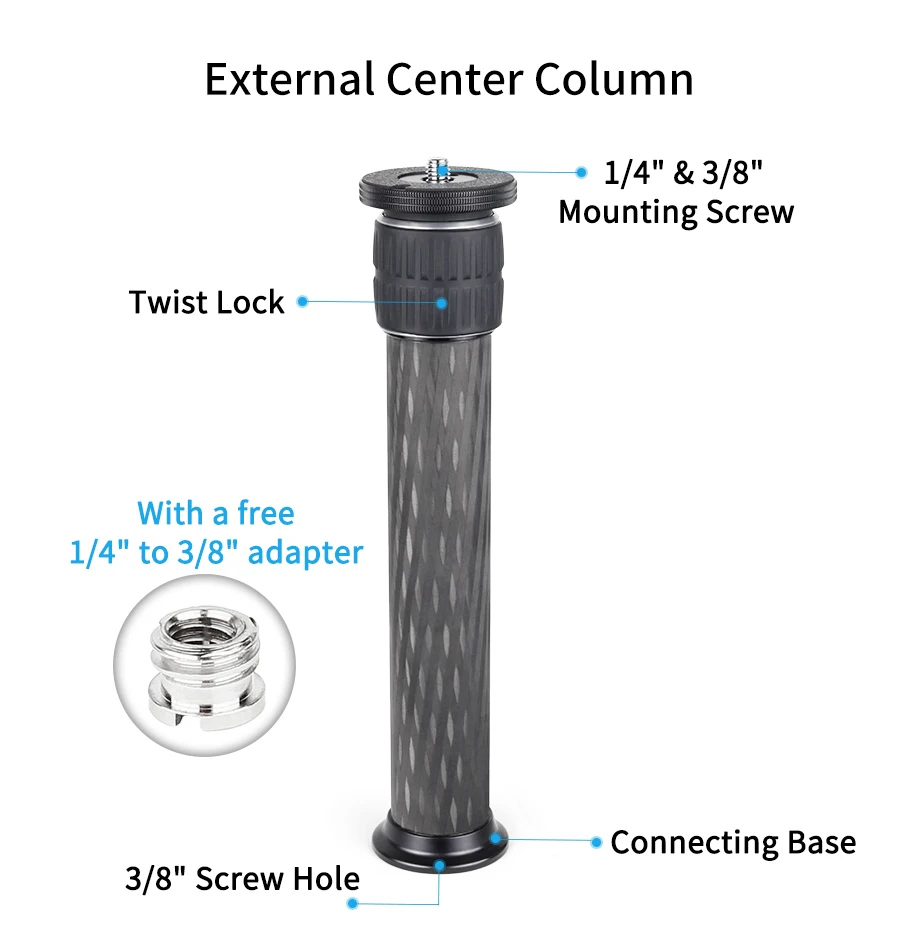 ER362C/ER402C Mid-Column Extension Pole Universal 10 Layers Carbon Fiber Tripod