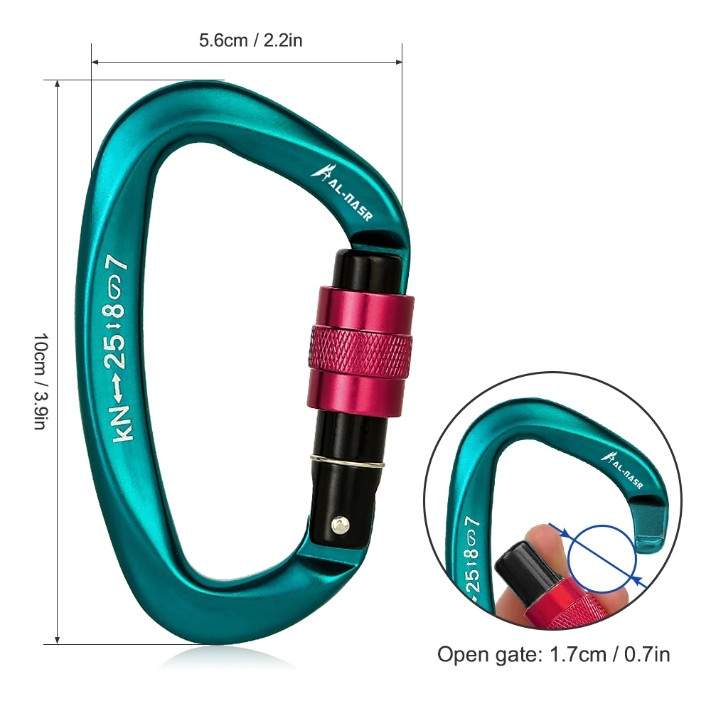 Climbing Carabiner 25KN D-shape Professional Screw Locking Gate Rappelling Gear Quick Equipment Outdoor EDC Tools