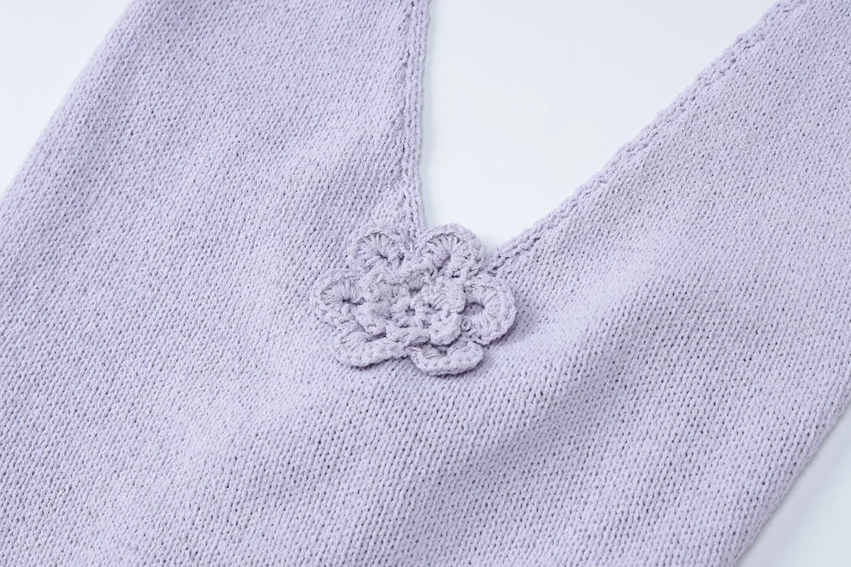 Autumn Floral Knit Long Dress Women's Hollow Out Lace-Up Scoop Neck Slim Patchwork Holiday Beach Dress Knitwear Maxi Dress