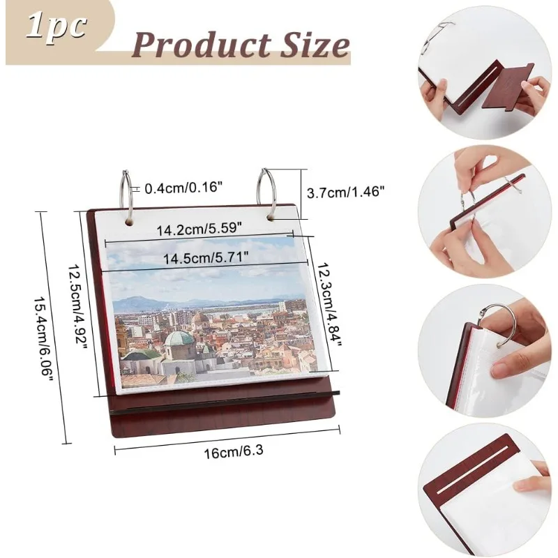 1Set Desktop Photo Album Wood Tabletop Flip Calendar Style Photo Frame Stand Up Scrapbook Album Photo Frame 24 Photo Display 2