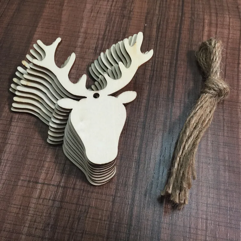 

10PCS Wooden Pendants Ornaments Party Decorations For Home DIY Christmas Deer Head Reindeer Xmas Tree Hanging Navidad Kids Gifts