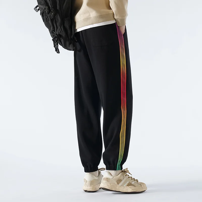 Striped sanitary pants sports casual pants simple and versatile drawstring leggings men clothing