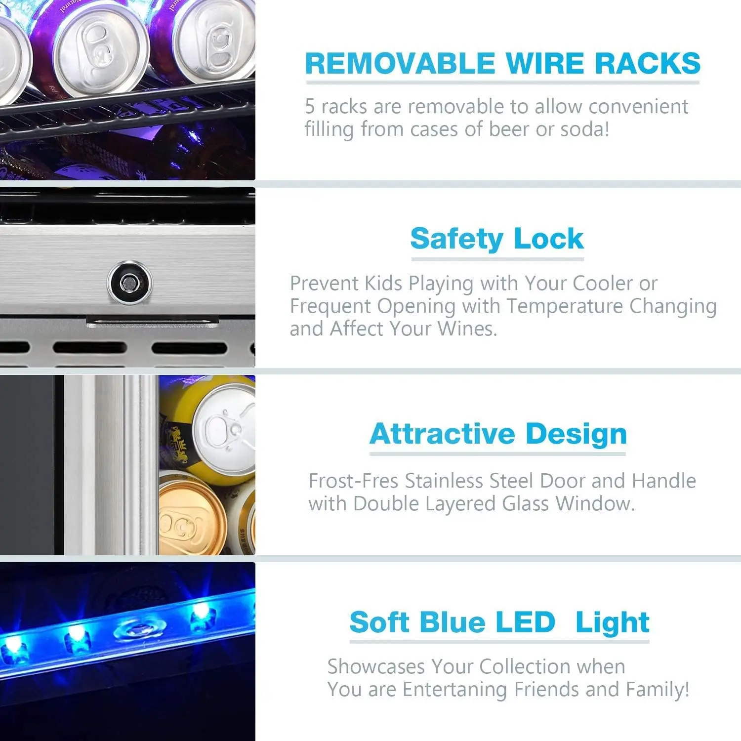 15 Inch Beverage Refrigerator Under Counter Built-in Wine Cooler Mini Fridge Clear Glass Door Digital Memory Temp