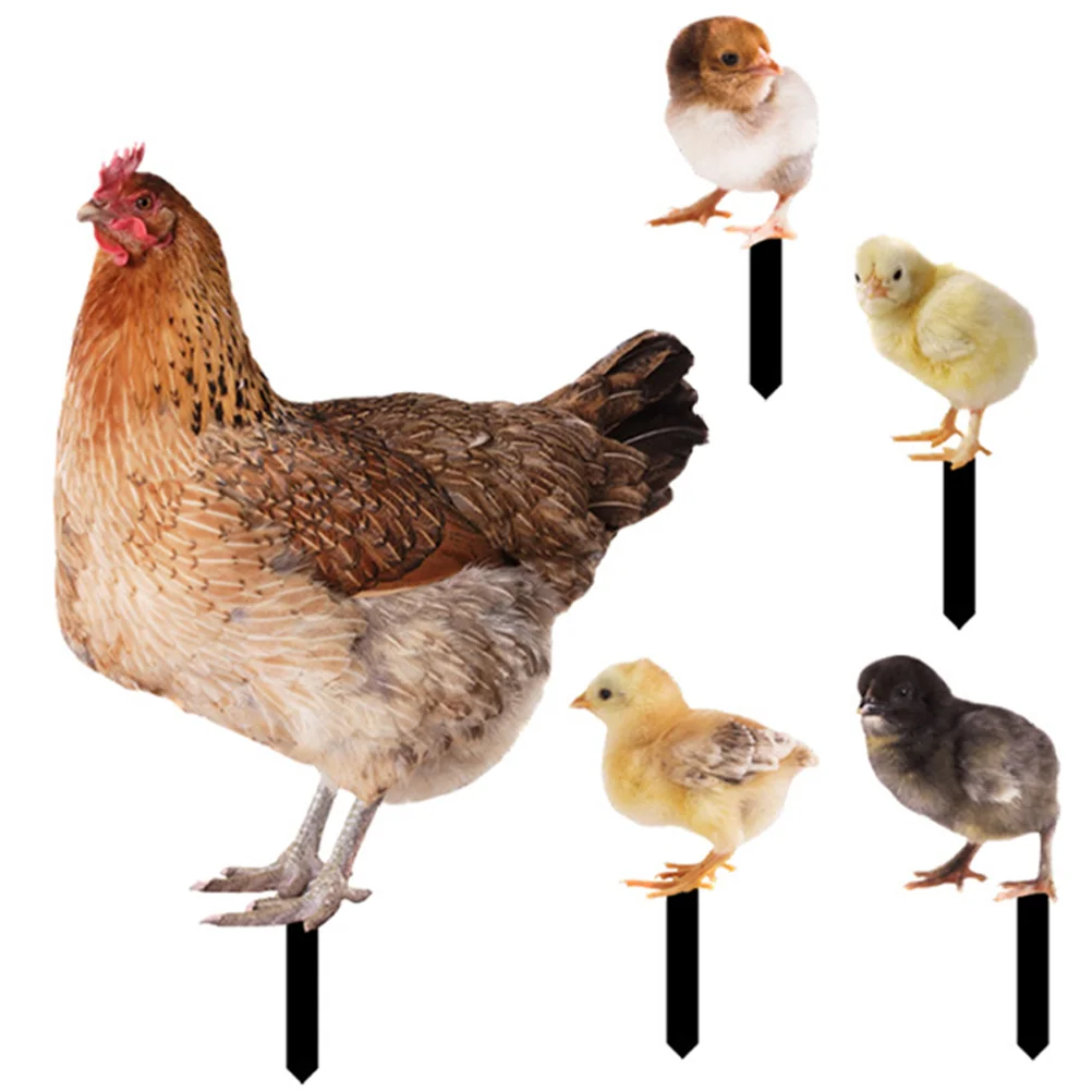 

Three-dimensional Hen Chick Ground Plug Decor Chicken Yards Decorative Acrylic Stake Sign