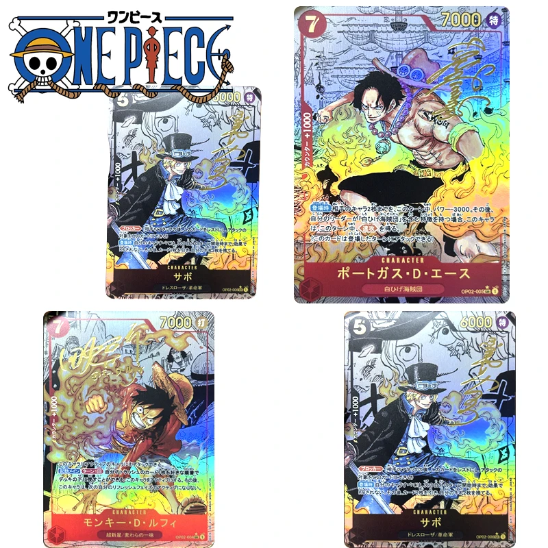 

One Piece Monkey D. Luffy Portgasd Ace Sabo DIY Homemade Bronzing Flash Card Christmas Birthday Gift Game Toys Collection Card