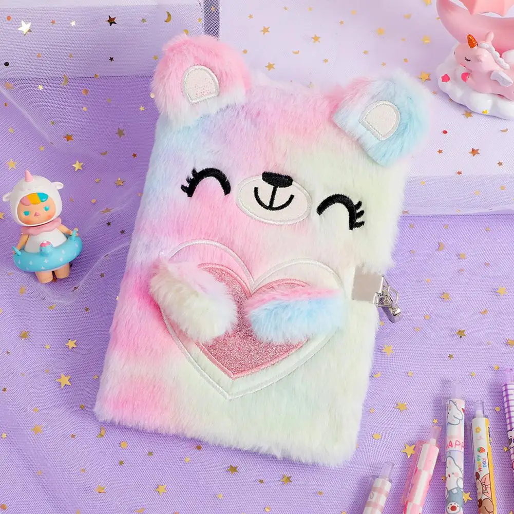 A5 Plush Notebook with Lock Cartoon Shape Kids Children Bear Journal Notebook Plush Diary School Stationery
