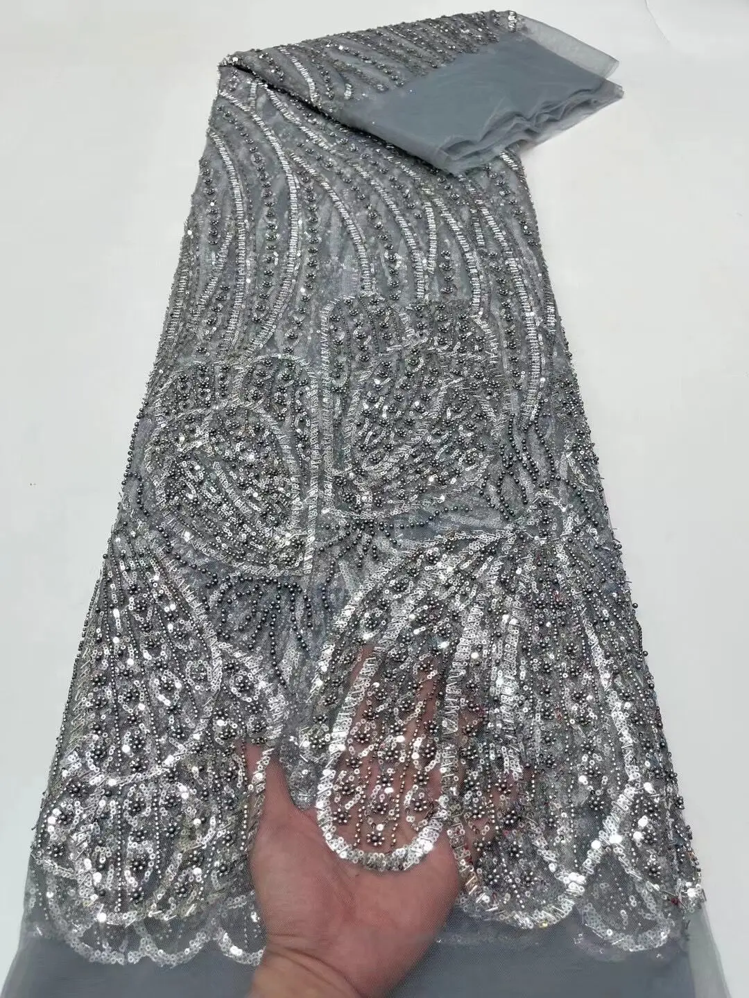 

Bead and sequins S-1308482 Tulle African Lace Fabric High Quality Weding Dress Sewing Fabric