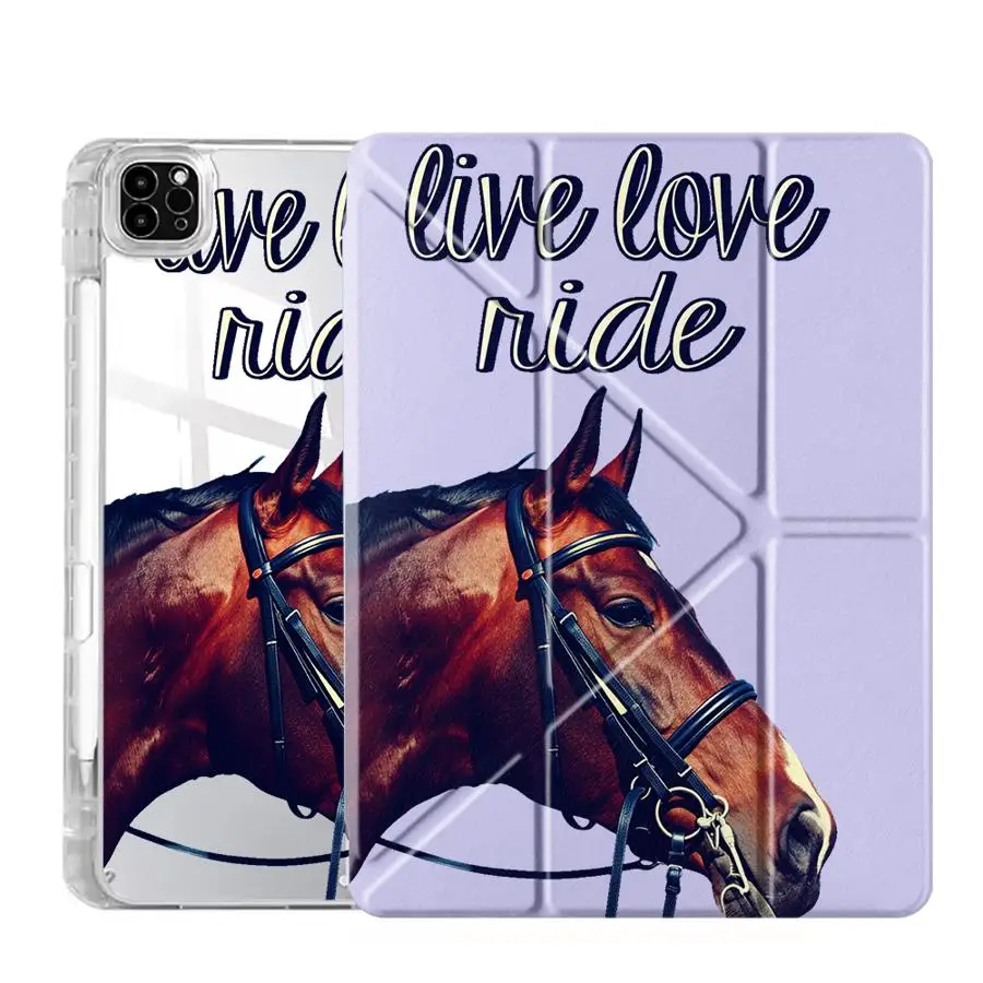 Premium Y-Fold Tablet Case with Horse Design and Holder Feature