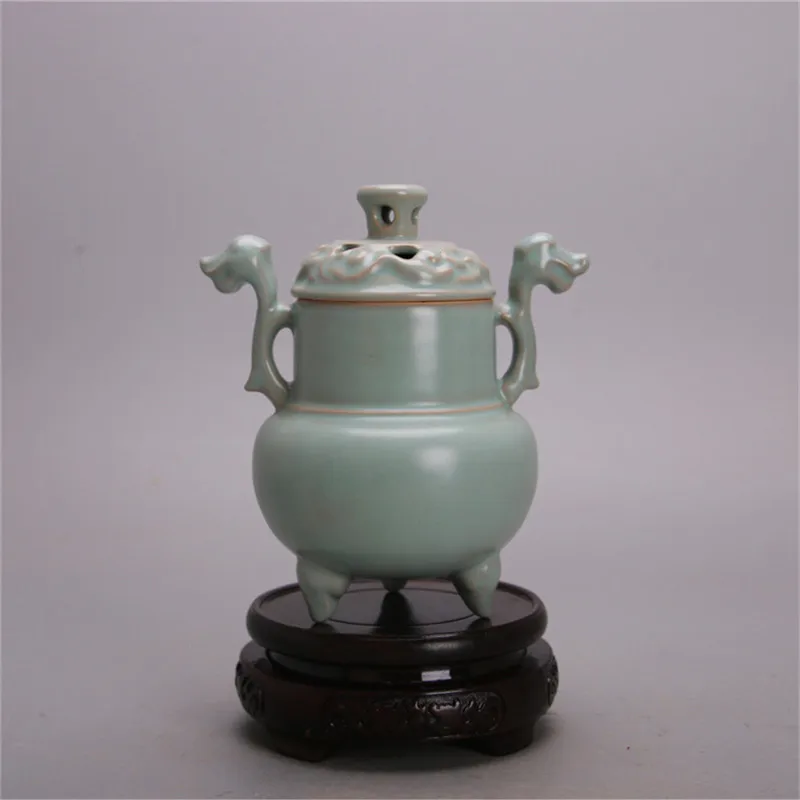 Early Porcelain Of Song Ru Kiln Iron Body Blue Glaze Double Dragon Zun Retro Fumigazione Stufa Collection
