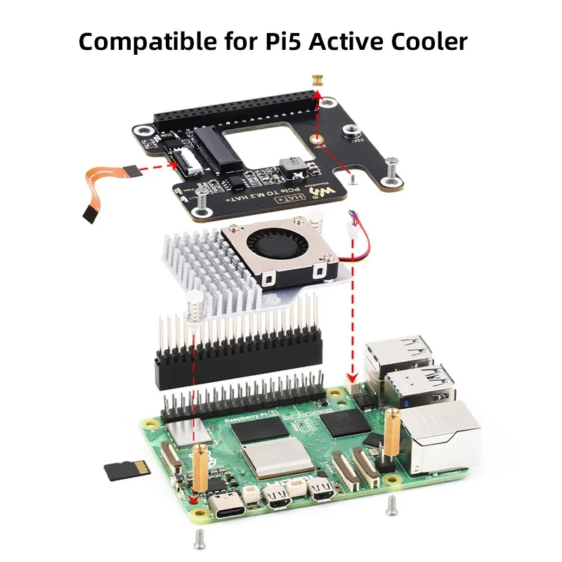 Pcie para M.2 Placa de Expansão Hat Nvme Raspberry pi Gen com Cabo 16p Cabeçalho Gpio Refrigerador Ativo para Rpi Pi5 - Imagem 6