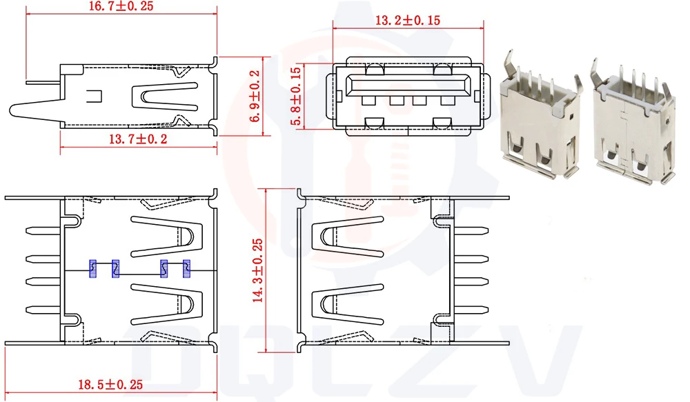 USB 2.0 인터페이스 커넥터 소켓 유형 A 암형 180도 DIP 직선 바늘 용접 와이어 PCB DIY