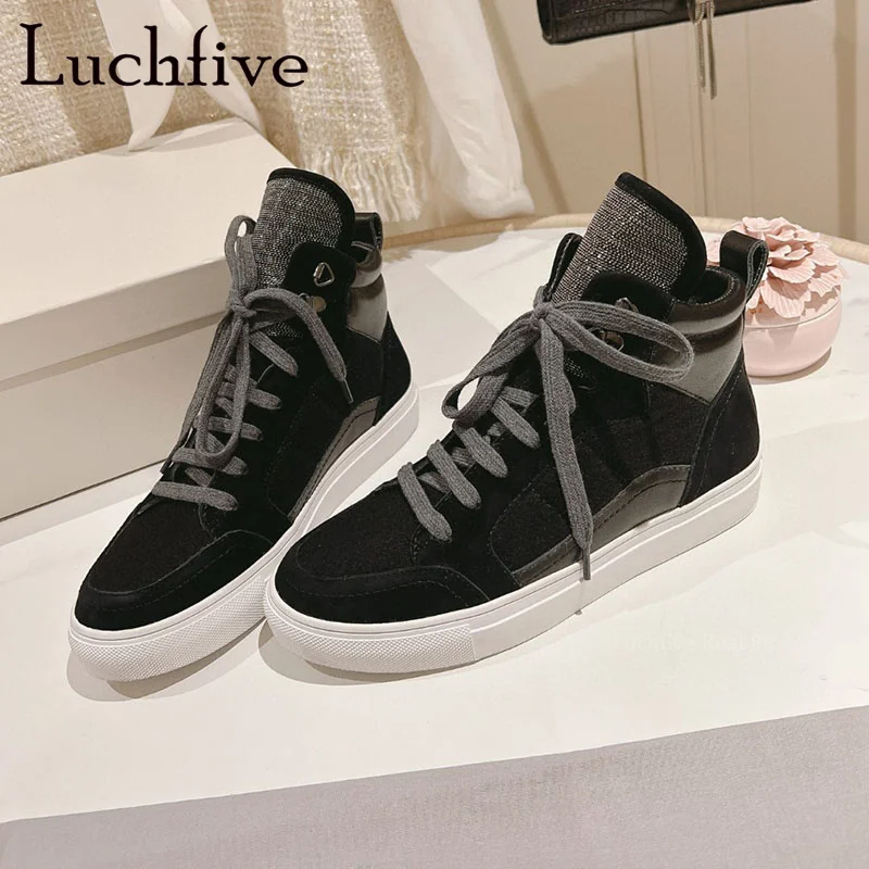 

Luchfive High Top Women's Sneakers Suede Patchwork Thick Sole Casual Loafers Shoes Brand Vulcanized Shoes Mujer