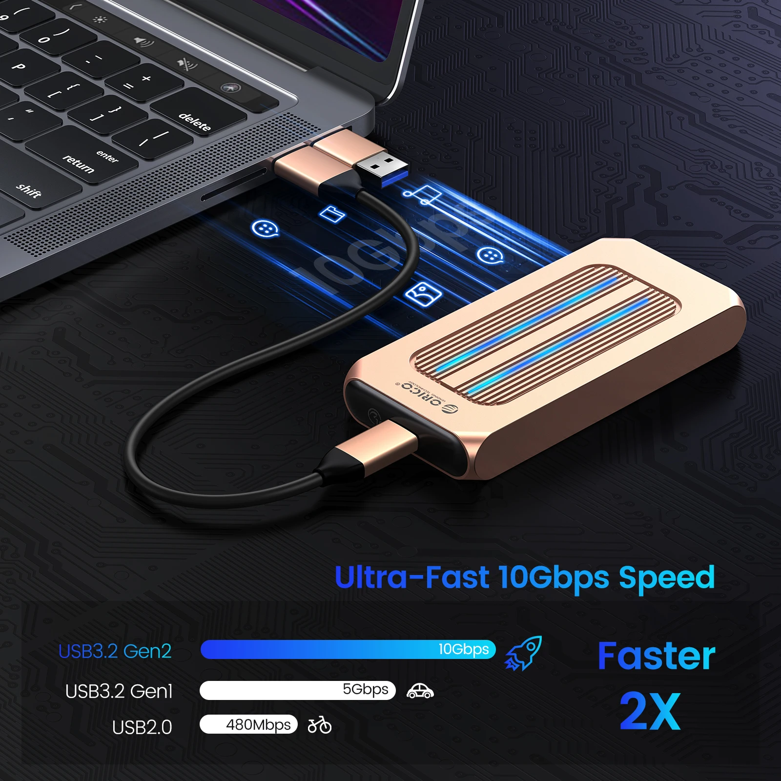 Orico-todo o Alumínio Ssd Enclosure Case para Gamer Edição de Vídeo Rgb Nvme 10gbps Usb 3.1 Gen2 Solid State Drive - Imagem 6