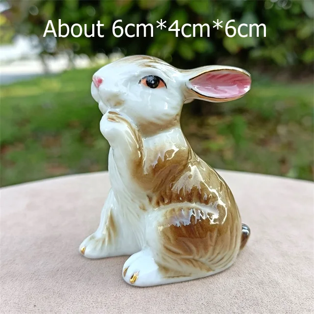 Porcelain Hare Figurine Hand Painted Ceramics Pose Rabbit