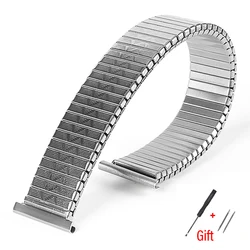 Elegant Universal Stainless Steel Adjustable Watch Strap - Elastic Metal Wristband - 16mm (Silver)