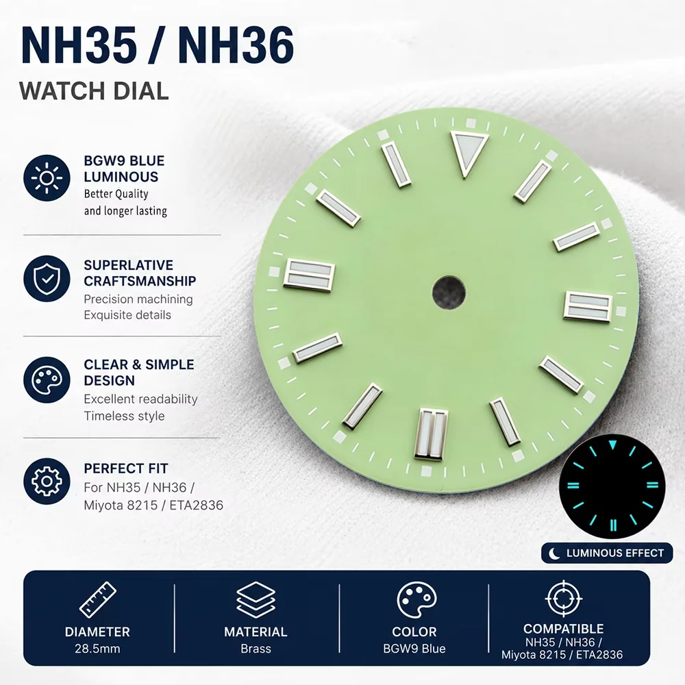 Premium Pistachio Dial 28.5mm with BGW9 Luminous and Calendar Window