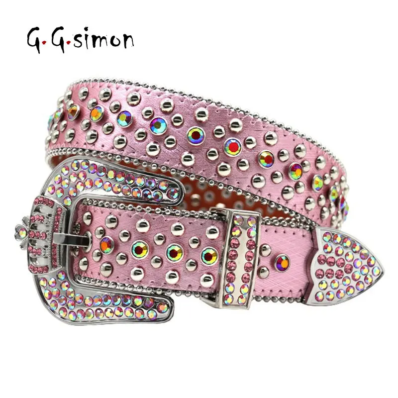 

GGSIMON Punk Rock Rhinestone Belt Fashion Luxury Diamond Pin Buckle For Men Designer Cowgirl Cowboy Bing Belts Strap For Jeans