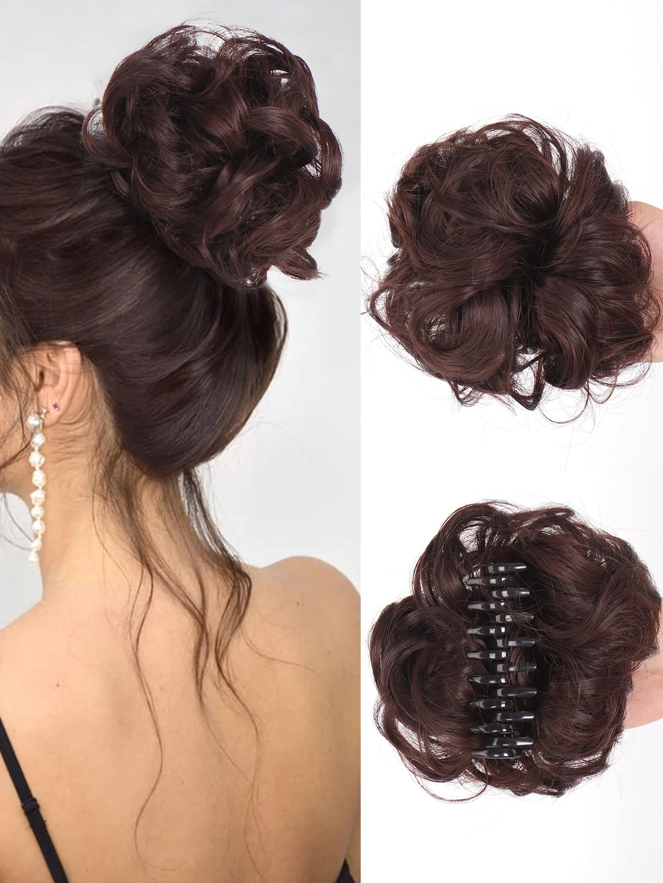 Synthetic Hair Bun Claw Clip in Chignon Hair Piece Curly Messy Bun Ponytail Hair Extensions Scrunchie Hairpieces for Women