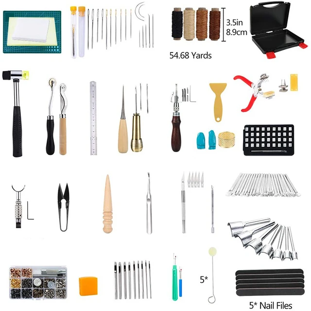 273 pieces of leather tool kit cutting pad hammer pin buckle rivet sewing  leather craft accessories - AliExpress