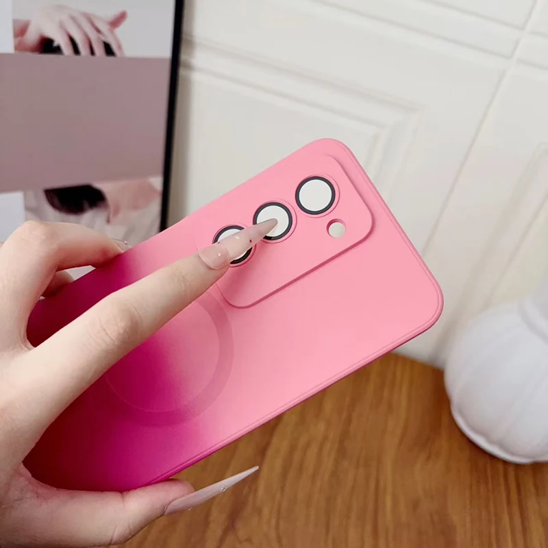 Gradient Wireless Charging Phone Case with Lens Film & Hanging Rope
