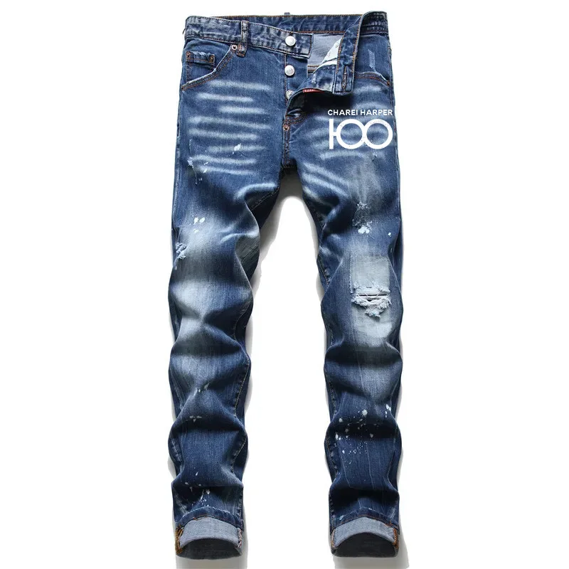 100 chareiharper DSQ Men's ripped jeans Luxury brand Long jeans Quality Men's stretch slim pants men's skinny jeans 3
