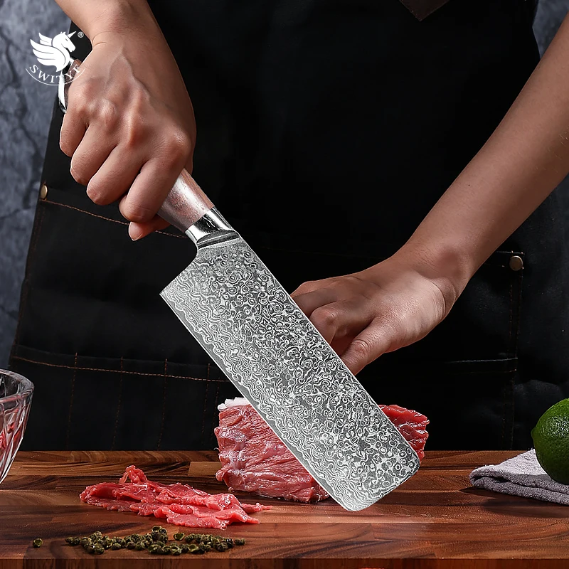 

SWITYF 7 Inch Nakiri Knife Household Sharp Cooking Tools Meat Vegetable Cutter Cleaver Chef Kitchen Utility Damascus Knife
