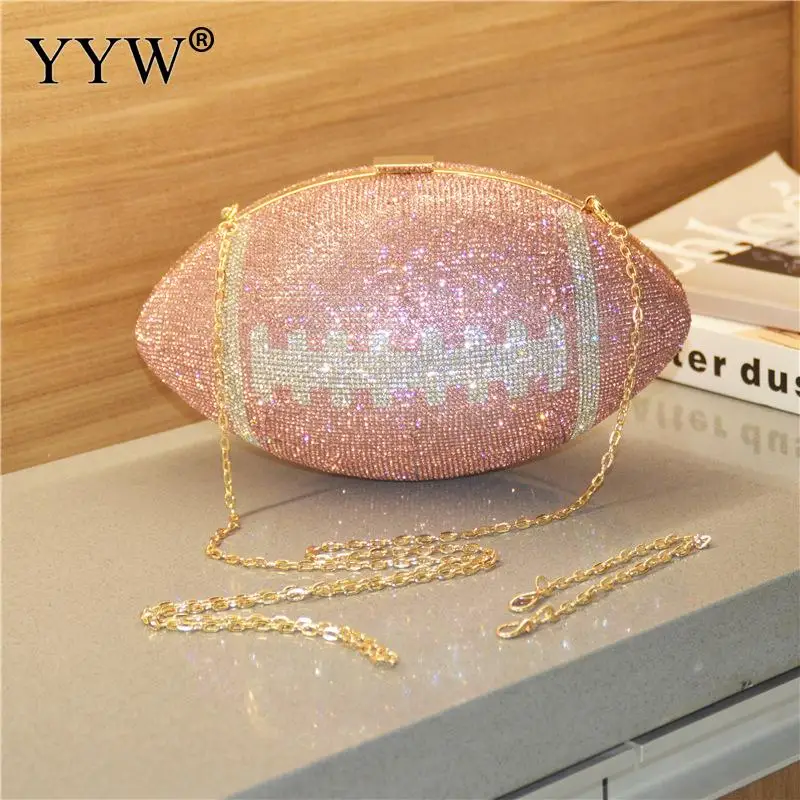 Luxury Women Rhinestone Dinner Clutch Bag Women Rugby Basketball Crystal Designer Day Clutch Luxury Party Chain Handbag Purse