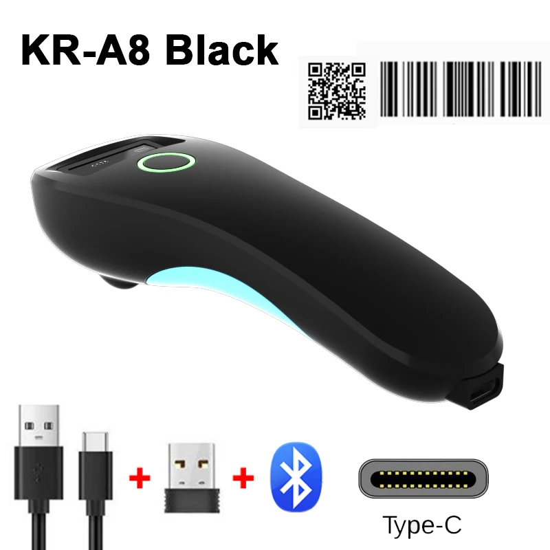 Mini Scanner de codes-barres Portable 2D Bluetooth, lecteur d'image d'écran de Code QR, matrice de données PDF417 avec dongle de poche sans fil 2.4G