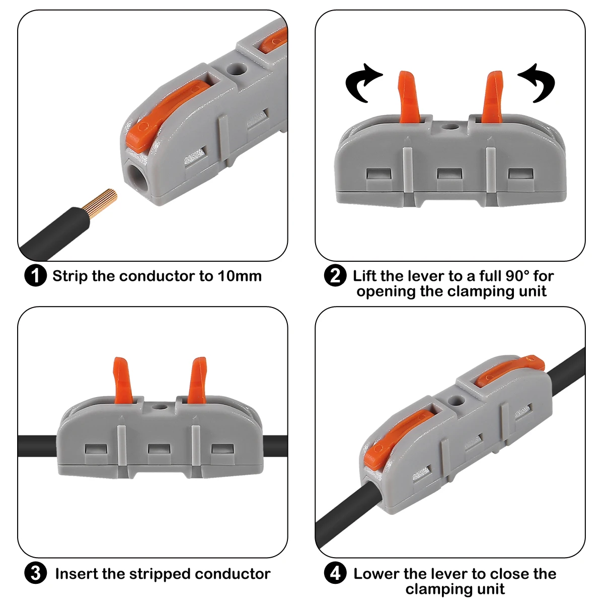 Wire Connectors 1 to 1 Inline Electrical Lever Wire Connectors Nuts Push-in Quick Conductor Compact Splicing Connectors 28-12 AWG wire connectors