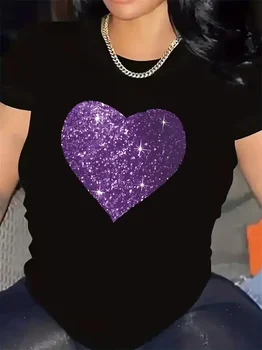 Short-Sleeve Tee Featuring A Purple Heart Design Crafted From Durable Fiber Perfect for Casual Outings At Home Y2k Women T-shirt 1