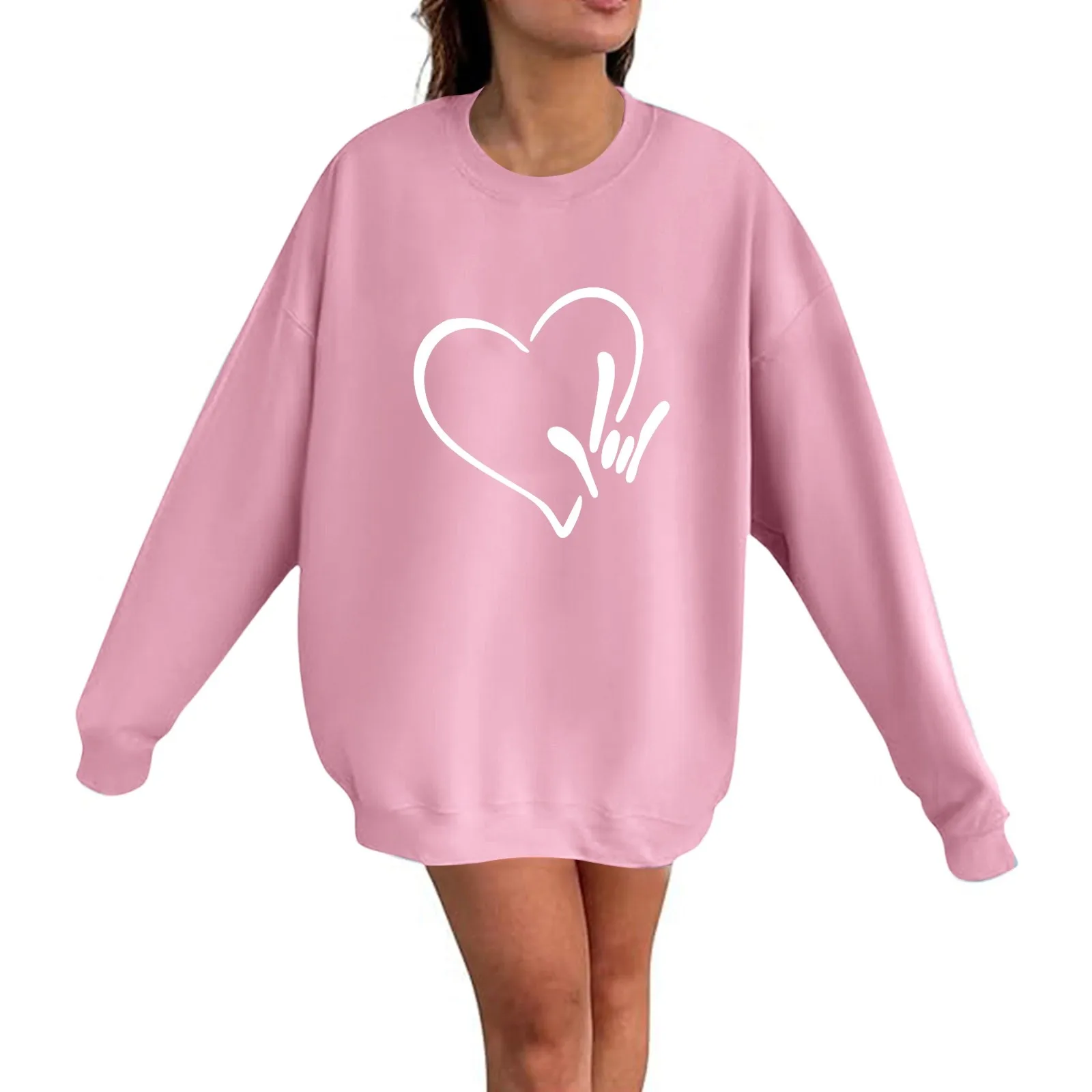 

Women Couple Love Print Jogging Shirt Round Neck Long Sleeve Hooded Sweatshirt Casual Sweatshirts for Women