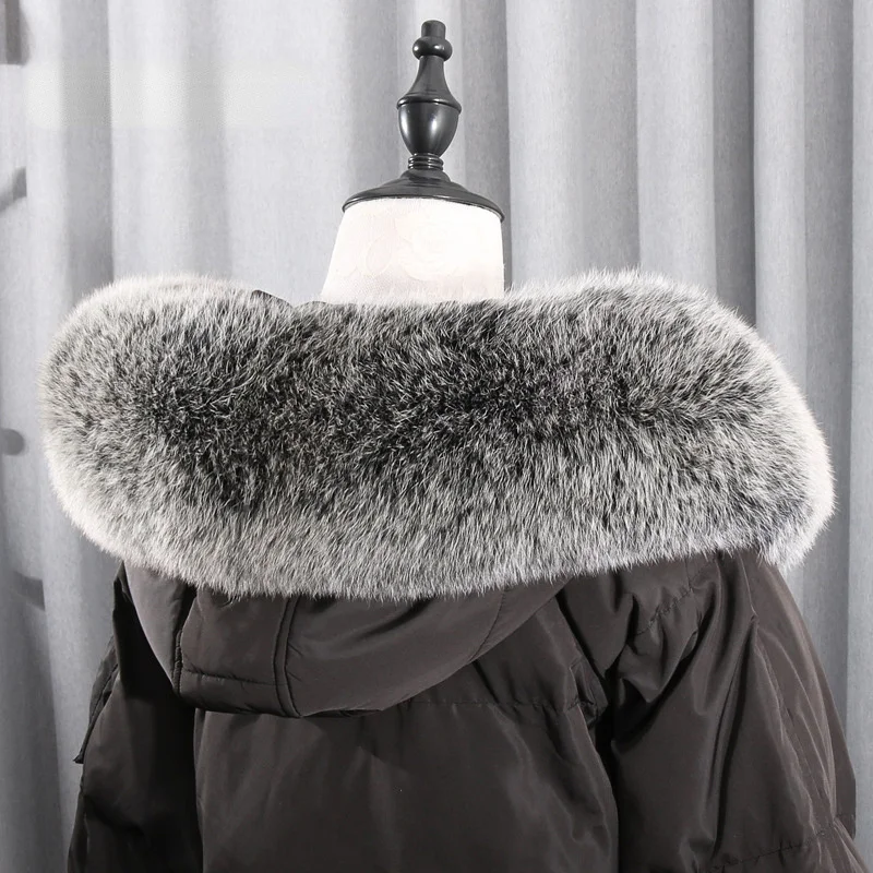 Real Fox Fur Collar Winter Women Natural Fur Hood Trims Decor Furry Fur Scarf for Coat Jeckets Black Scarves Luxury Shawls 2