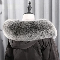 Real Fox Fur Collar Winter Women Natural Fur Hood Trims Decor Furry Fur Scarf for Coat Jeckets Black Scarves Luxury Shawls 2