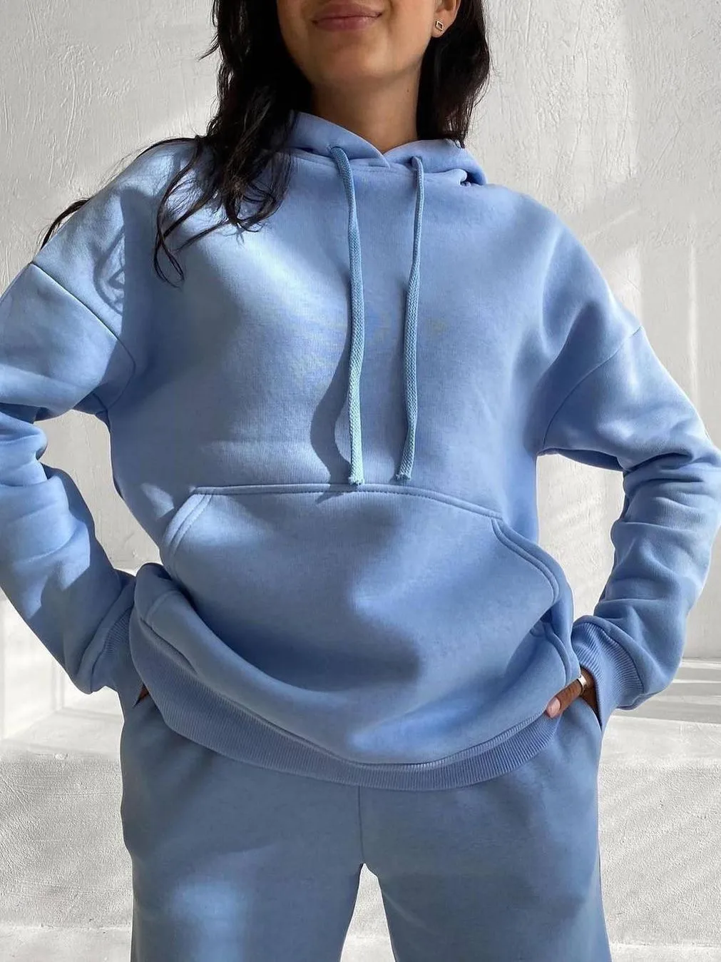 2023 New Casual Fashion Plush Fitness Suit Sports Hoodies Long Sleeve Hooded Sweater Pants Two Piece Set