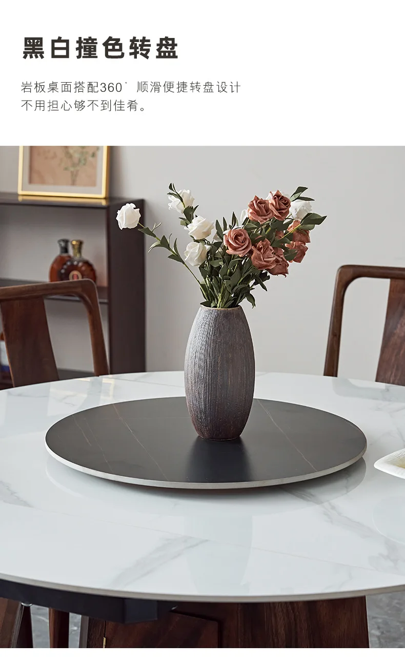 Dining table and chair combination high-end telescopic two solid wood rock slab small apartment round dining table