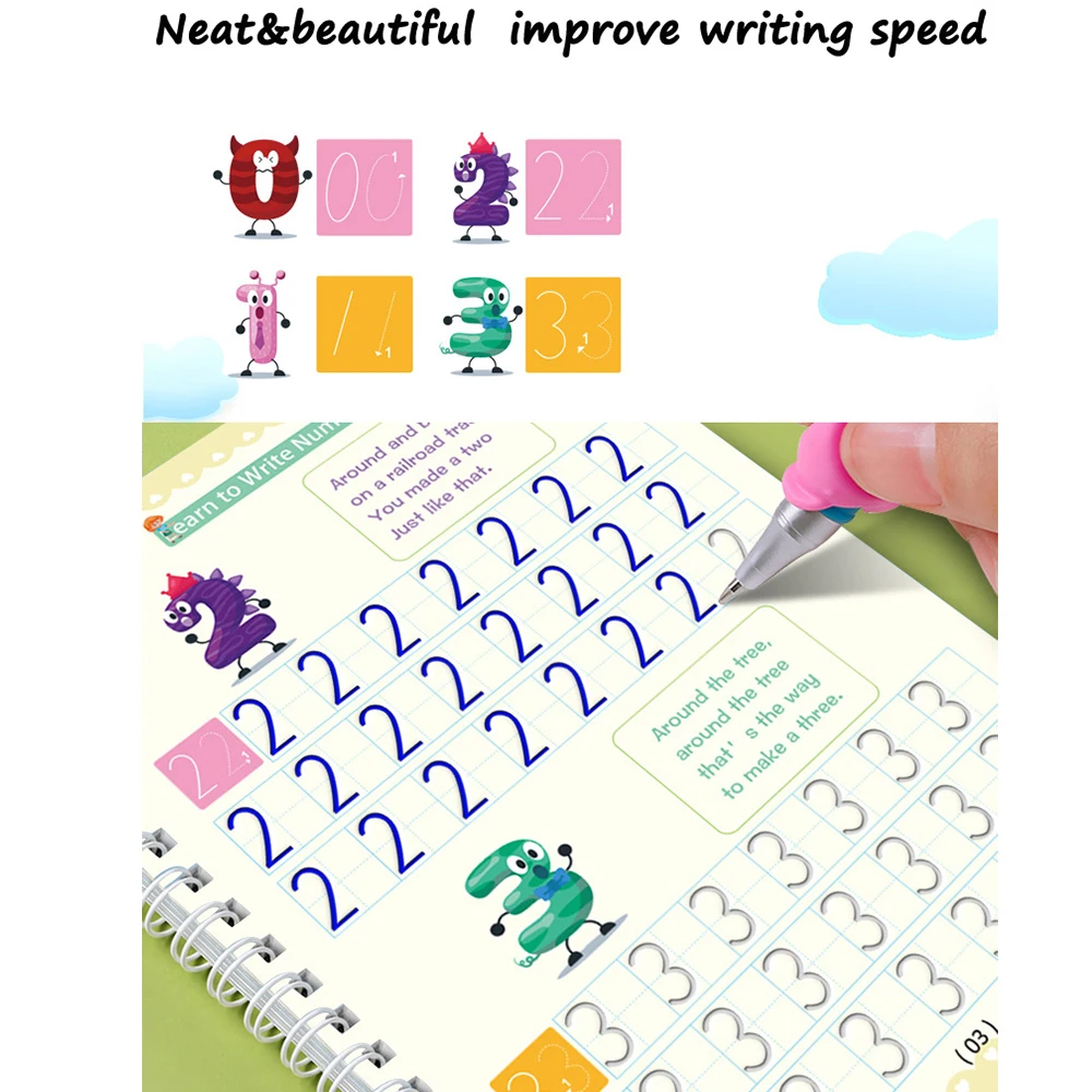 4pcs Magic Practice Copybook Kids Children Writing Reusable Free Wiping English German Writing Copy Books for Boy Girl Gifts