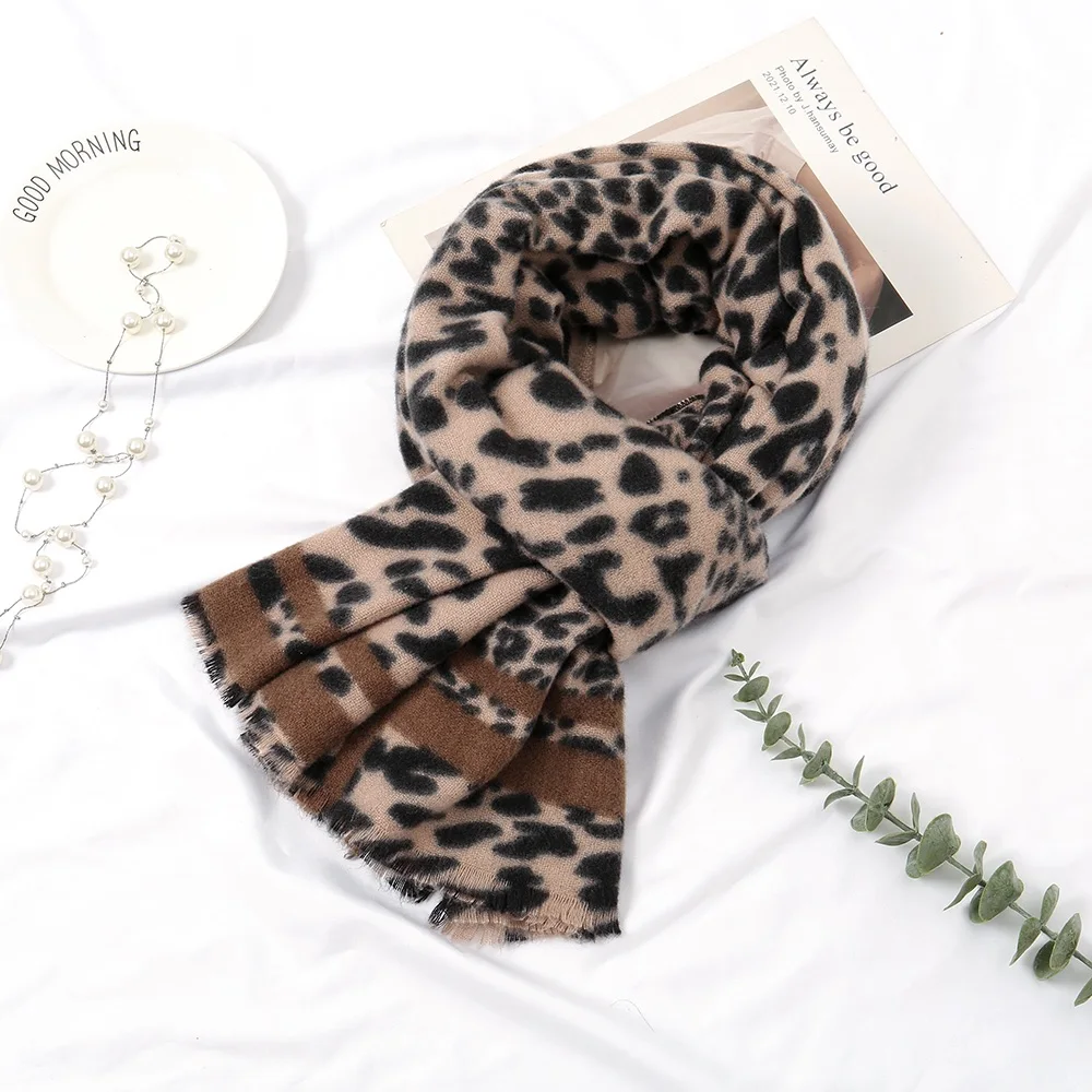 Leopard Print Cashmere Scarf Thick Women Winter Warm Scarves Pashmina Ladies Outdoor Blanket Wraps Long Cape Shawl with Tassel fashion scarf bandana women winter wild long imitation cashmere female scarf hijab stoles pashmina scarves shawls foulard ladies