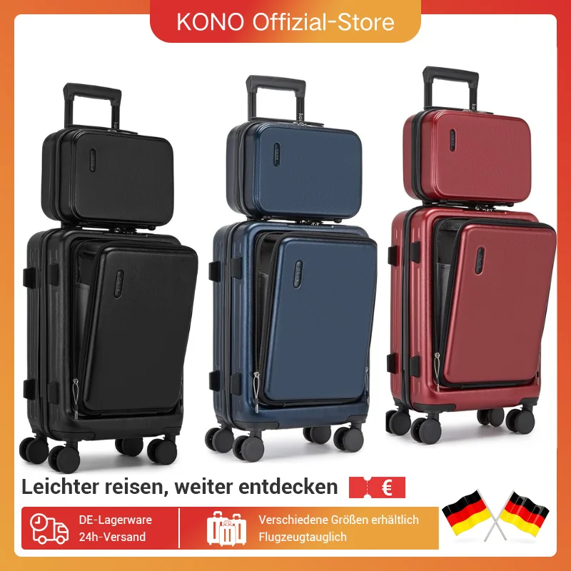 Set De 2 Valises ABS Rigides Légères 30 Et 20 Pouces - 4 Roues Spinner Rayées Noires