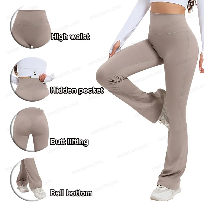 

Women Yoga Flare Pants Stretch High Waist Casual Workout Gym Fitness Leggings Women Sportswear Nylon Dance Bell Bottom Trousers