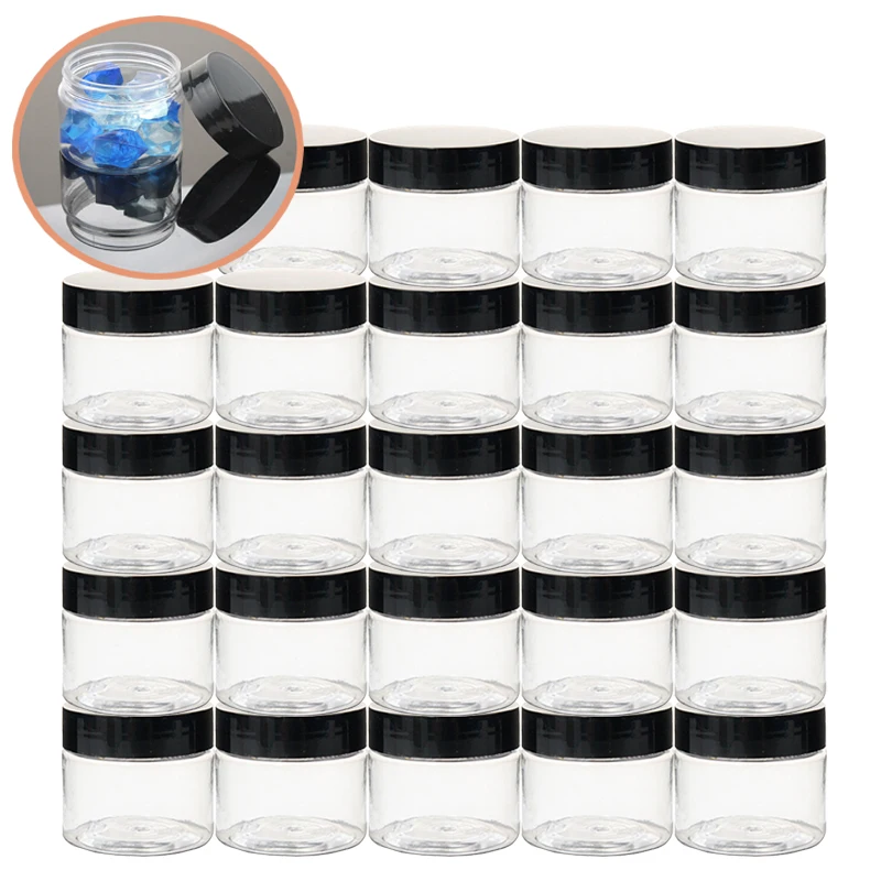 50pcs/pack 50ml Plastic Cosmetics Jar Makeup Box with Black Cap Travel Face Cream Bottle Container Refillable Empty Makeup Jar