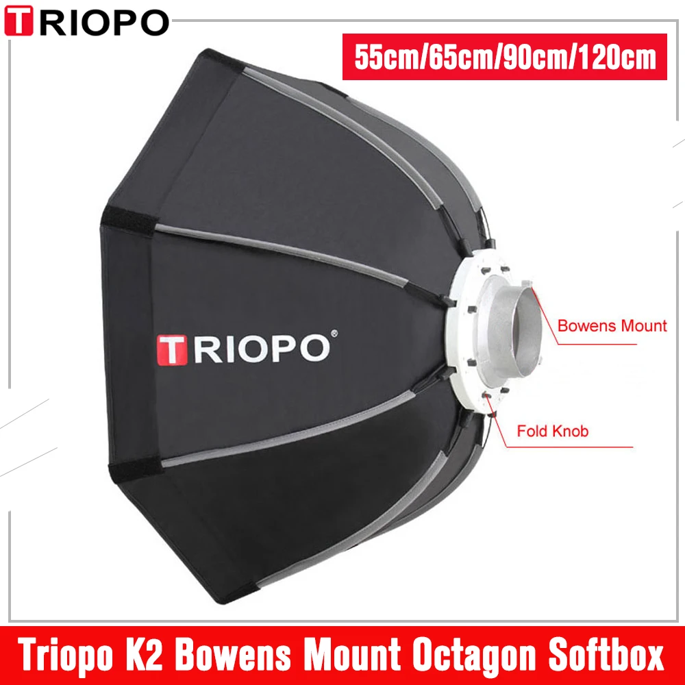 Triopo 55cm 65cm 90cm 120cm Bowens Mount Foldable Octagon Umbrella Softbox for Sokani X100 COLBOR Godox Aputure LED Video Light