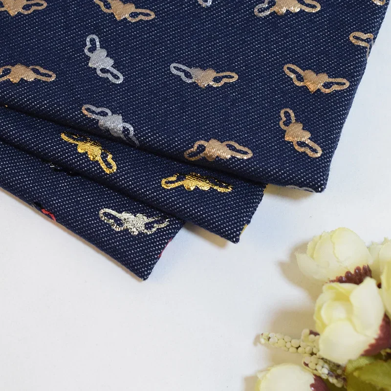200g Gold-Stamped Knit Denim Fabric Spring Summer Casual Clothing Cotton-Padded Coatdenim Face Material Elastic Cotton Fabric