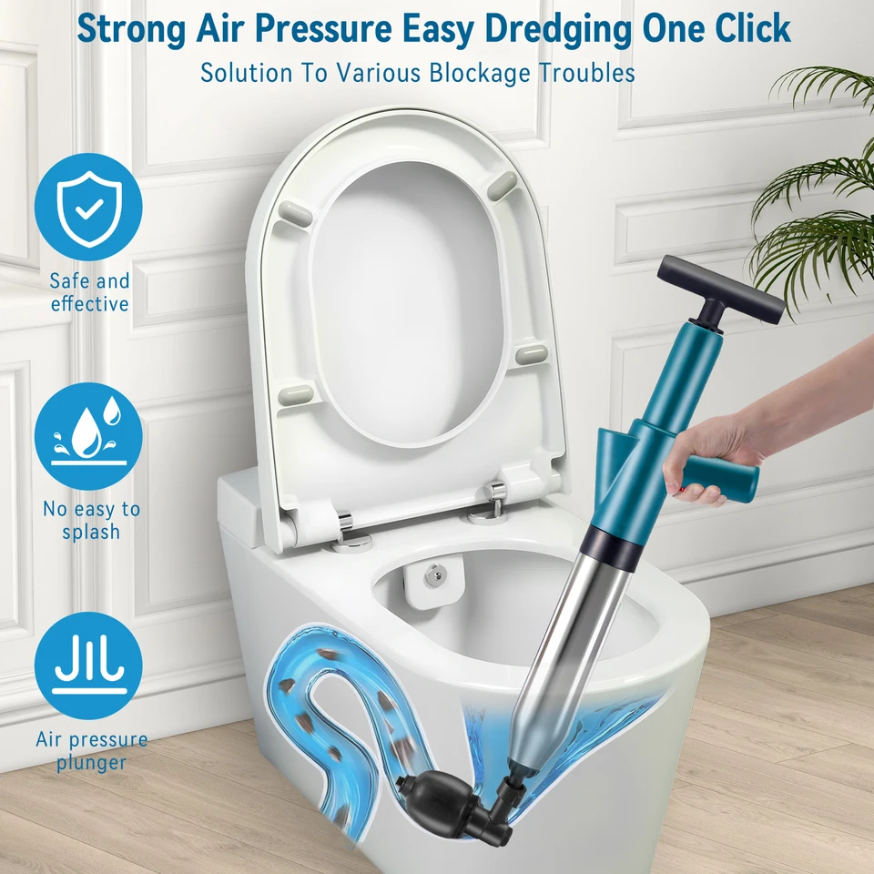 High Pressure Toilet Plunger Set with Replaceable Heads