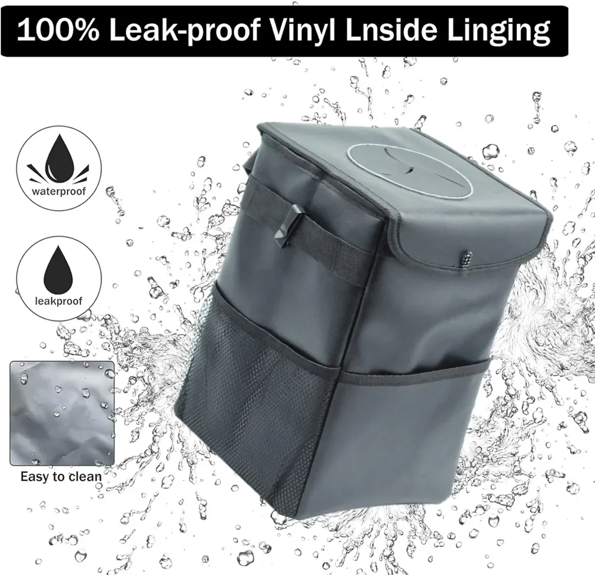Car Trash Can with Lid and Storage Pockets Waterproof Garbage Bin Multipurpose Folding Trash Can car trash can Automotive Accessories