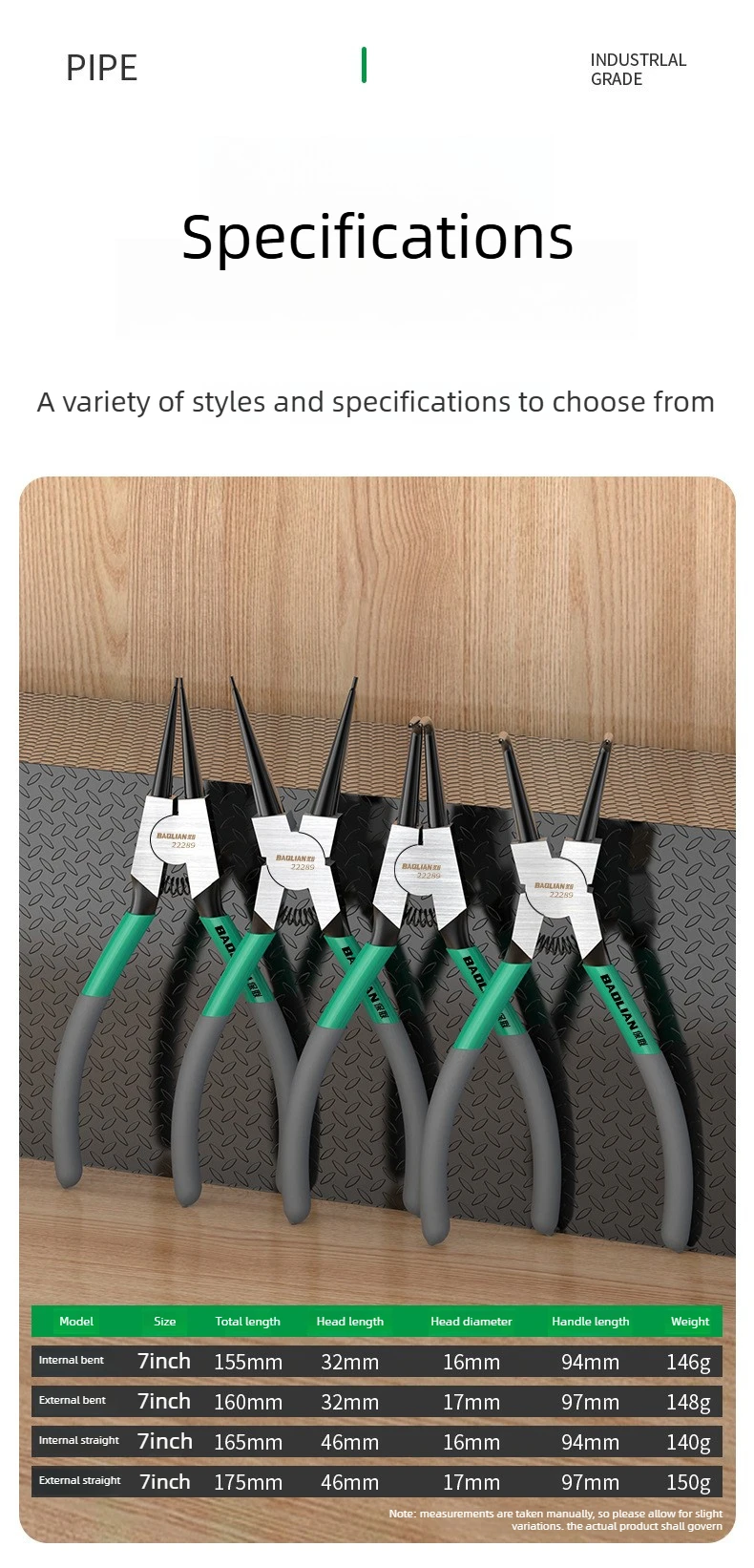 BAOLIAN Circlip-Zangen-Set, 7 Zoll, Langschnabelzange, gerade und gebogene Zange, Innen- und Außenzange, Werkzeug zum Entfernen von Sicherungsringen – Detail 13