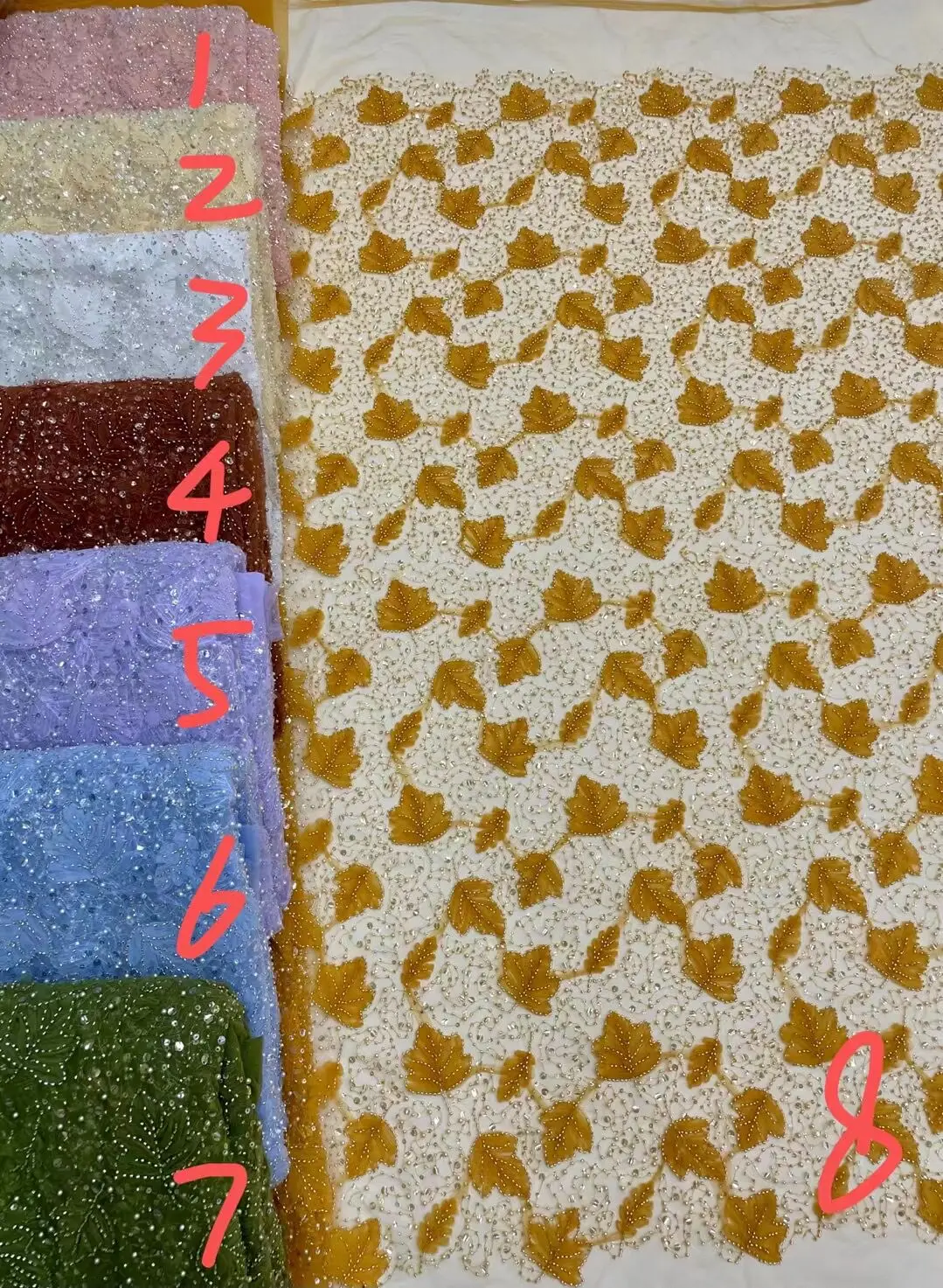 

High Quality African Lace Fabric French Sequins Fabric for Sewing ZH-13066827 Embroidered beads Lace Tulle Nigerian Fabric