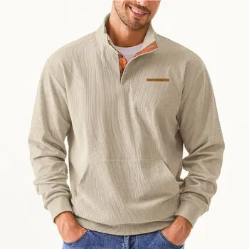 Corduroy Stand Collar Men's Sports & Fitness Sweatshirt