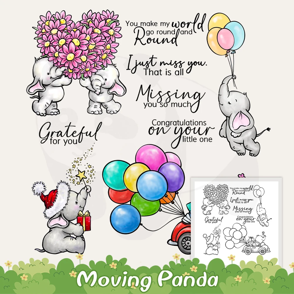 

Love Heart Balloons Party Elephant Cutting Dies Clear Stamp DIY Scrapbooking Metal Dies Silicone Stamp For Cards Albums Crafts